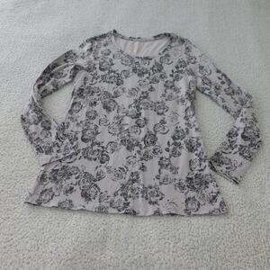 Y2K Goth T Shirt Long Sleeve Womens Large Floral Rose Grunge Gray Black